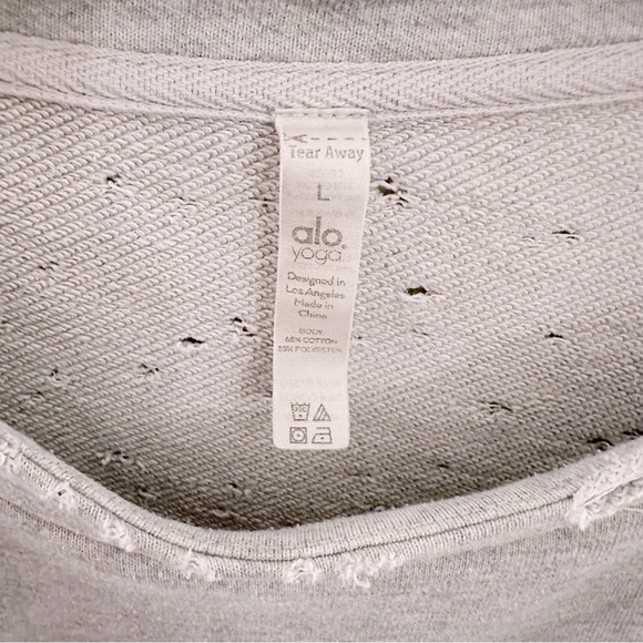 ALO Distressed Holes Pullover Gray Cropped Sweatshirt - Picture 2 of 7